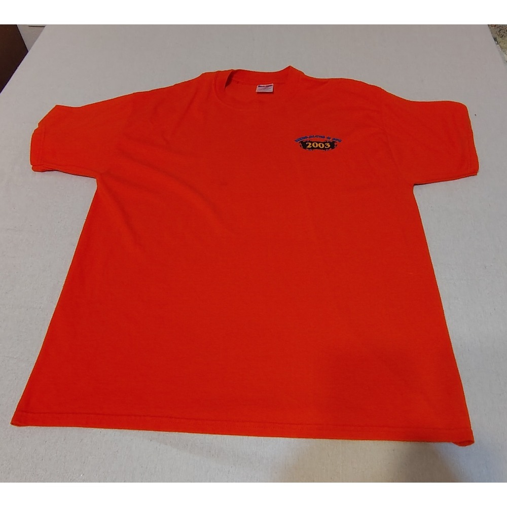 Orange Blues Bikes & BBQ  BBB Fayetteville 2003 Motorcycle Rally‎ T Shirt Y2K LL